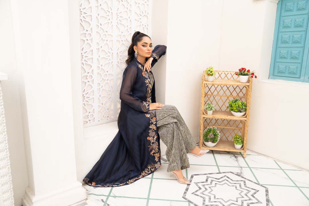 Embroidered Organza Jumpsuit Gown