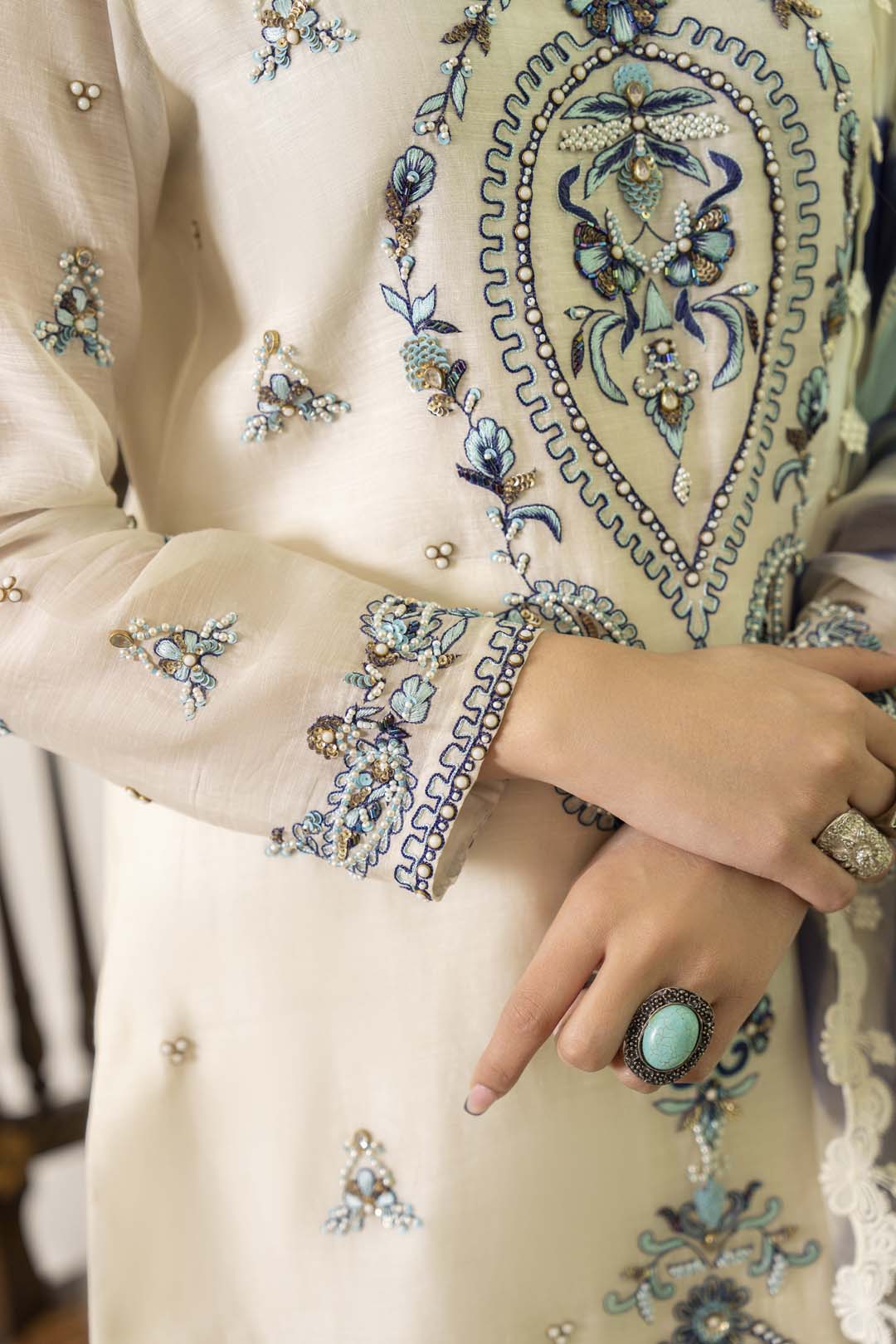 Luxe Silk Lawn Lace Detailing